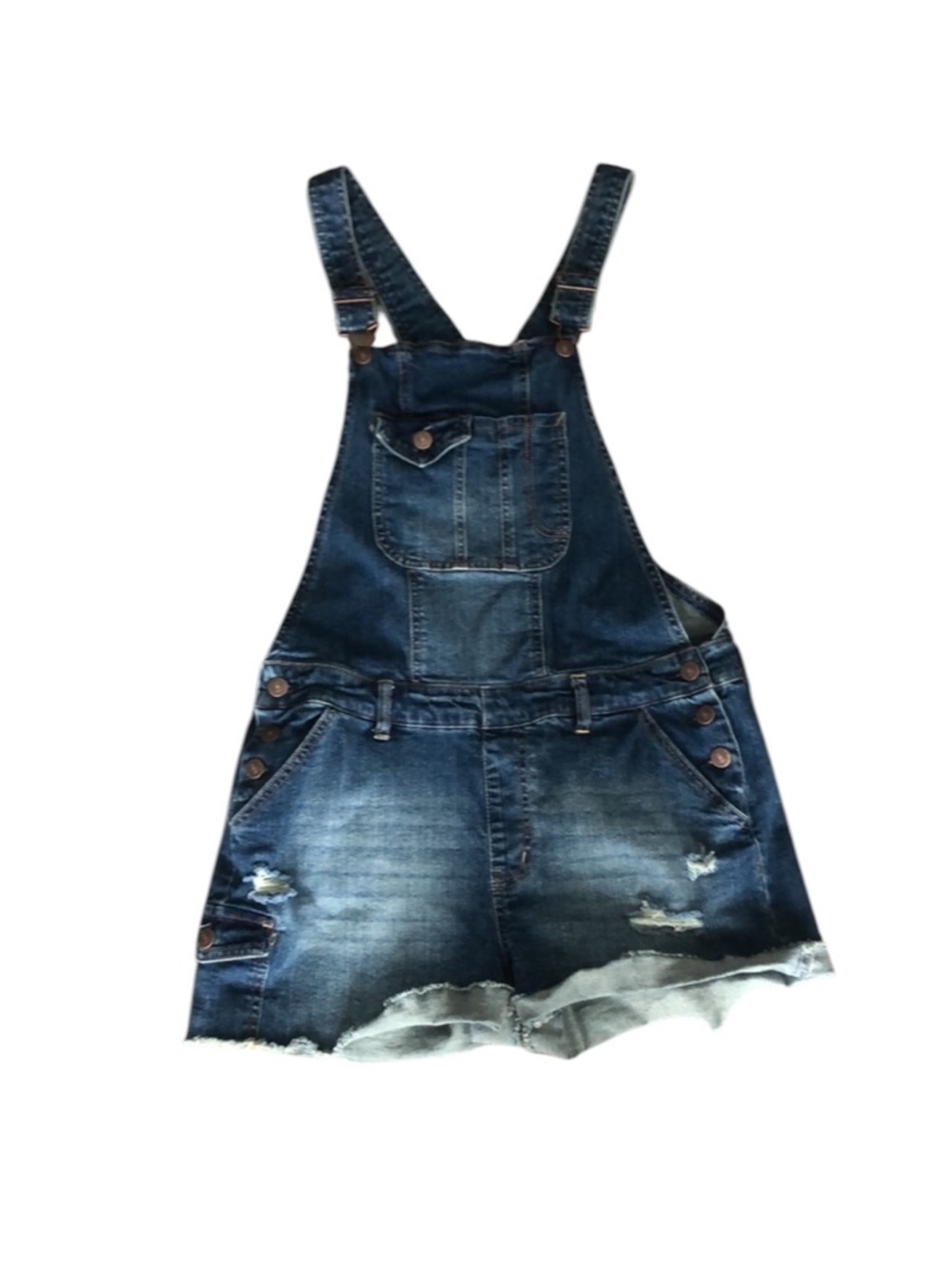 Wallflower Distressed Blue Denim Short Overalls - Picture 2 of 8